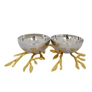 Cuenco para Servir de Alta Calidad, Diseño Martillado, Base con Ramas de Olivo Doradas, Acero Inoxidable, Plato para Condimentos, Cuenco para Servir en Fiestas y Cenas - Product Image 1
