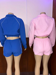 Conjunto Deportivo Cortavientos para Mujer con Logotipo Personalizado, 2 Piezas, Chaqueta con Cierre y Manga Larga, Pantalones Cortos de Poliéster - Product Image 6