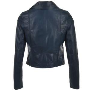 Women Genuine Leather Moto <b>Biker</b> <b>Jacket</b> Turn-down Collar Zipper Closure Full Sleeve Short Length Autumn/Winter Style Cow Leather - Product Image 3