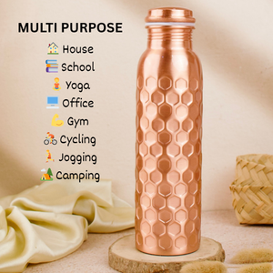 Bouteille d'eau en cuivre artisanale, design classique unique avec motif diamant en relief, 900 ml, anti-fuite, portable, personnalisable, pour la maison et la salle à manger - Product Image 5