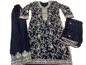 Traje de 3 Piezas Negro Bordado para Mujer con Diseño Floral, Top Largo y Pantalones Palazzo, Estilo Elegante para Todas las Temporadas - Product Image 6
