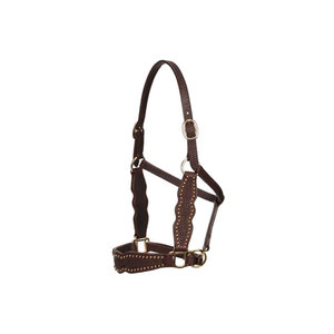 Brown Leather Horse Halter With Metal Buckles And Adjustable Straps For Equestrian Riding - Product Image 4