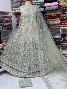 <b>Light</b> Blue Embroidered Silk Salwar Kameez Floor Length Wedding Dress With <b>Net</b> Dupatta For Women India Pakistan Style Elegant Loo - Product Image 5