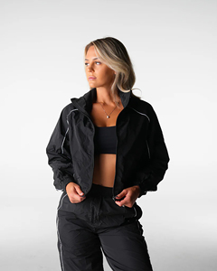 New Arrival Custom Autumn Women's Waterproof Windbreaker Printed Rhinestone Full Length Collar Jacket Pants Tracksuit <b>Zip</b> Nylon - Product Image 1