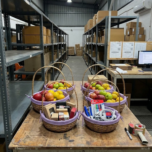Hand Woven Cane Wicker Kitchen <b>Gift</b> <b>Hamper</b> <b>Basket</b> with Red Gingham Lining Eco-Friendly Multifunction Storage 10x12x4 Inch - Product Image 5