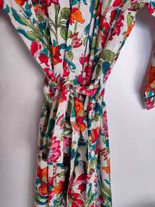 Bata tipo kimono de algodón con estampado floral de pájaros |   Bata de Baño de Lujo de Manga Larga |   Ropa Casual para Mujer - Product Image 2