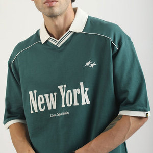 Polo Estampado New York para Hombre, Verde Oscuro, Algodón, Manga Corta, Transpirable, Informal, Talla Grande - Product Image 5