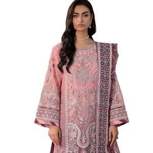 Costume brodé en fausse georgette avec bas en coton collection de tenues de fête Sal-war pour femmes - Product Image 1