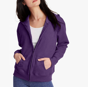 Sudadera con capucha deportiva de poliéster/algodón con cierre de mosca y cremallera de la mejor calidad para mujer, ropa de calle larga, Tops activos sólidos - Product Image 2