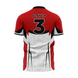 Camiseta de Fútbol Sublimada con Diseño Geométrico Rojo y Blanco, Cuello en V, Manga Corta, Absorbe la Humedad, Ajuste Atlético, para Hombre Adulto - Product Image 4