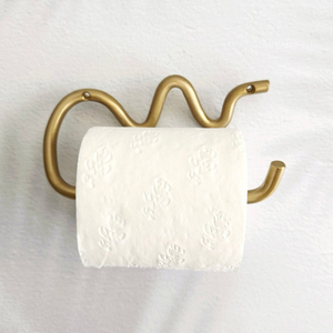 Porte-papier toilette en laiton massif artisanal de qualité supérieure avec un design ondulé moderne, montage mural, finition or mat, organiseur de rouleaux pour salle de bain - Product Image 1