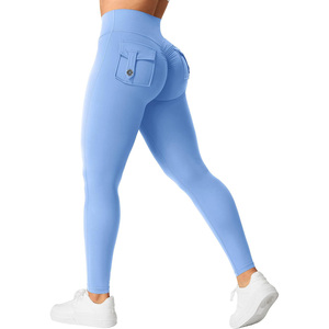 Squat Proof Yoga Leggings with Button Pockets Seamless Scrunch Butt Tights Athletic <b>Tummy</b> <b>Control</b> Fitness Pants for Women - Product Image 5