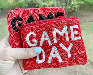 Custom Fashion College Spirit Bulldog Beaded Flower Coin <b>Purse</b> Sic Em <b>Red</b> Black Seed Bead Pouch Zipper Closure Game Day Handbag - Product Image 5