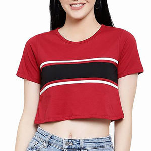 Crew Neck Crop Tee Premium Cotton Summer Fashion Top OEM ODM Factory Direct Supply Women's Basic Solid Crop Top - Product Image 3