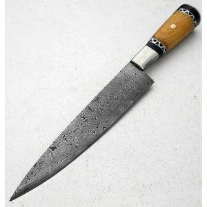 Couteau de chef moderne personnalisé fait main Burraq, lame en acier Damas de 7 pouces, épaisseur 3,0 mm, manche en bois, étui en cuir - Product Image 6