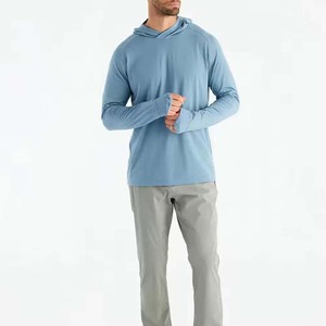 <b>Men's</b> Hooded Long Sleeve Shirt Solid Color Moisture Wicking Polyester Regular Fit All Seasons <b>Pullover</b> Top - Product Image 4