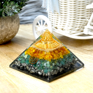Pirámide de Orgón Sri Yantra para la Abundancia, con Citrino, Aventurina Verde y Piritas, Decoración para el Hogar, Venta al por Mayor - Product Image 4