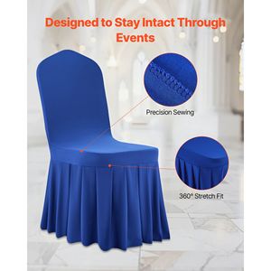 Housse de chaise extensible personnalisée en polyester et élasthanne bleue, à devant plat, pour mariage, fête, banquet - 30 pièces - Product Image 6