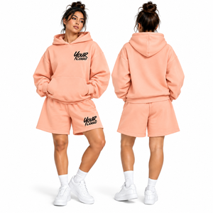 <b>Women</b> Customizable Hoodie <b>Set</b> Baggy Heavy Weight <b>Short</b> Sweatpants <b>Shorts</b> <b>Women</b> Drop Shoulder Hoodie and <b>Short</b> <b>Sets</b> - Product Image 1