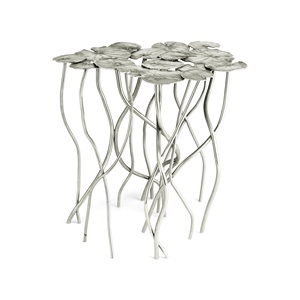 Mesa Tapizada de Lujo Saleem International 2026 con Base Decorativa de Hojas de Ginkgo en Metal Dorado para Entrada o Dormitorio - Product Image 6
