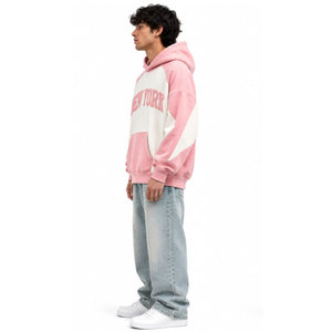 Sudadera con Capucha Oversize Rosa Unisex de Algodón y Felpa con Manga Raglán, Estampado de Nueva York, Diseño con Bolsillo, Sudadera Casual con Relieve - Product Image 6