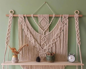 Étagère murale en macramé faite à la main, couleur personnalisée, corde en coton avec bois de pin, étagère flottante décorative pour la décoration de la maison - Product Image 3