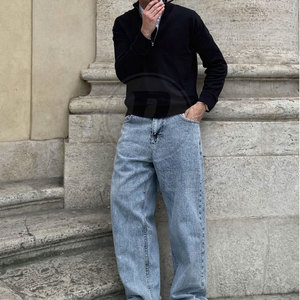 2026 Best Selling Men's Casual Straight 100% Cotton Lightweight Baggy <b>Jeans</b> Pant with Custom Logo Eco-Friendly & Breathable - Product Image 6