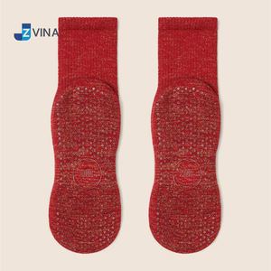 Custom LOGO Pilates <b>Socks</b> Burgundy Color Shiny Fabric Dual Direction Inside Grip <b>Women</b> Anti Slip Yoga Barre Daily Free Design - Product Image 5