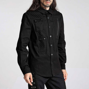 <b>Men's</b> Gothic Long Sleeve Shirt Dark Style Cargo Mesh Spliced Button Up Top Custom OEM ODM - Product Image 2