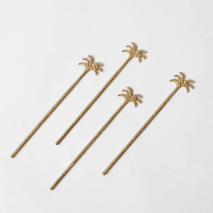 Agitador de cócteles de lujo Palm Paradise, agitadores de cócteles con diseño de palmera antigua, herramientas de barra tropicales de metal, agitadores de latón - Product Image 1