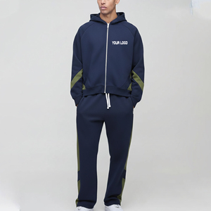 Custom Made Full Zip Hoodie And Straight Leg Sweatpants Set Premium Quality Color Block <b>Tracksuit</b> Breathable Streetwear - Product Image 1