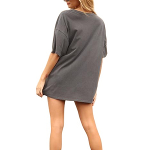 Camiseta de Verano para Mujer, Oversize, Cuello Redondo, Manga Corta, Ajuste Holgado, Color Liso, Transpirable, de Algodón Jersey, Hombro Caído - Product Image 2