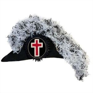 Chapeau tricorne noir avec fausse fourrure blanche et broderie croix rouge, couvre-chef de fête unisexe, style punk - Product Image 1