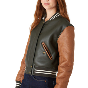 Chaquetas Varsity para Mujer con Mangas de Cuero, Bordadas, Estilo Universitario, Chaqueta de Béisbol, Chaqueta Letterman para Invierno - Product Image 3