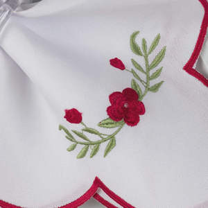 Juego de Manteles Individuales y Servilletas Ovalados Bordados Lavables a Máquina, con Borde Festoneado Rojo, de Algodón, para Hogar y Bodas, Venta al Por Mayor Personalizada - Product Image 3