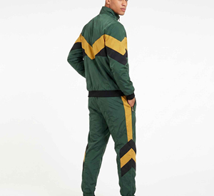 Survêtement pour homme, vert et jaune, à blocs de couleur, manches longues, col rond, coupe-vent, imperméable, 100% nylon, design sportif, coupe régulière - Product Image 2