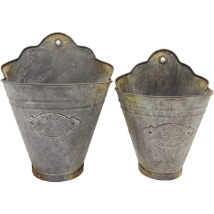 Jardinière murale rustique en métal galvanisé, style seau à olives ventilé, pour jardin intérieur ou extérieur - Product Image 4