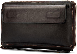 Dark Brown Leather <b>Zip</b> Around <b>Wallet</b> With Wrist Strap - Product Image 4