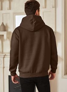 Sweat-shirt à capuche pour homme, coupe classique, marron uni, en coton French Terry, décontracté, avec poche avant, imperméable, pour l'hiver - Product Image 2