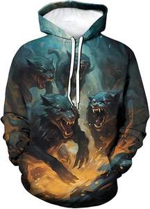 Sudadera con Capucha Extra Grande con Estampado de Lobo Vintage para Hombre, Sudadera de Forro Polar Grueso, Estilo Urbano - Product Image 3