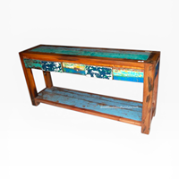 Console rustique en teck faite à la main, durable, avec 5 tiroirs, design antique, écologique, pour salon, chambre, entrée de villa, en bois