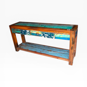 Rustic Teak Wooden <b>Console</b> <b>Table</b> 5 Drawers Eco-Friendly <b>Storage</b> Antique Design Villa Entryway Living Room Apartment Hotel - Product Image 2
