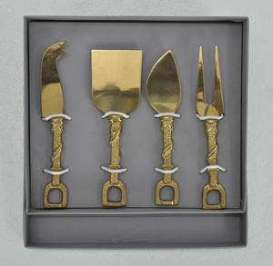 Ensemble de 4 couteaux à fromage de luxe pour café et boulangerie, design étrier de cheval, lavable au lave-vaisselle, coffret cadeau - Product Image 1