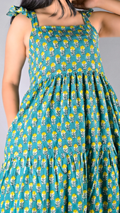 Robe d'été en coton, robe à imprimé indien, col carré, sans manches, imprimé floral, robe maxi décontractée pour femmes - Product Image 2