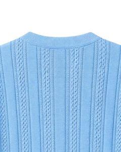 Polo tricoté bleu ciel personnalisé pour homme, manches courtes, maille torsadée, coupe ajustée décontractée pour l'été, fabricant OEM en gros - Product Image 5