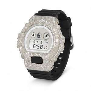 Reloj digital de lujo para mujer, caja con diamantes de imitación, correa de goma, forma redonda, bisel con diamantes, pantalla blanca - Product Image 5