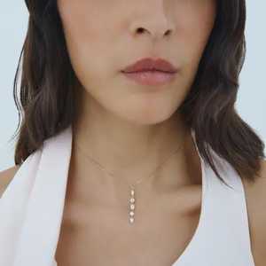 Colliers pendentifs en forme de goutte linéaire avec diamants de laboratoire de formes variées, sertis à griffes, en or massif 14k 18k, bijoux minimalistes pour le quotidien, cadeaux - Product Image 6
