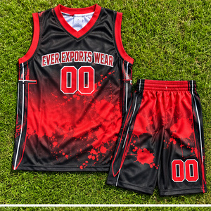Ensemble de maillot et short de basket-ball abstrait rouge et noir, design unique, nouveau design, impression personnalisée, logo personnalisé - Product Image 3