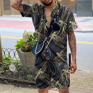 Ensembles 2 pièces en satin pour hommes, style décontracté, avec logo personnalisé, respirants, séchage rapide, imprimé hawaïen, chemise et short tissés – Vente en gros pour l'été - Product Image 3
