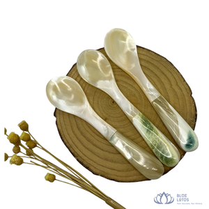 [MEILLEURES VENTES] Cuillère à caviar moderne écologique en nacre, faite à la main, à long manche, pour la table, le thé et les desserts - BLUE LOTUS - Product Image 1